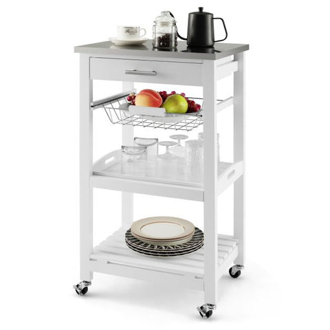 Simply and Compact Movable Storage Cart with 4 Tiers and Storage Basket