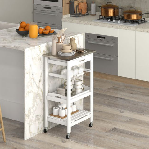 Simply and Compact Movable Storage Cart with 4 Tiers and Storage Basket