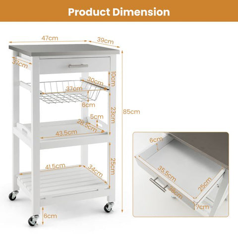 Simply and Compact Movable Storage Cart with 4 Tiers and Storage Basket