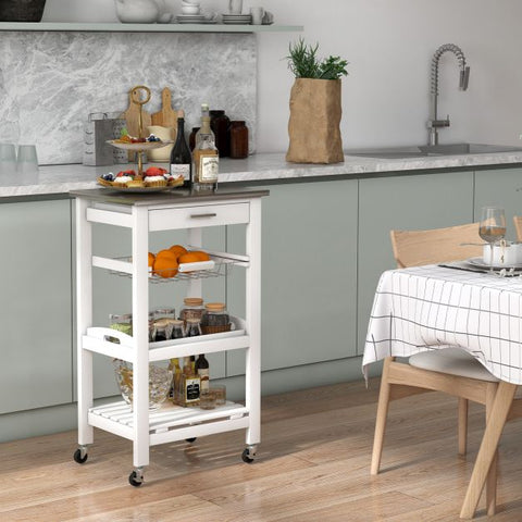 Simply and Compact Movable Storage Cart with 4 Tiers and Storage Basket