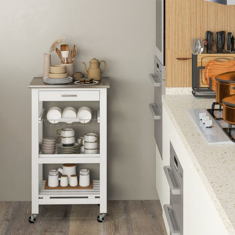 Simply and Compact Movable Storage Cart with 4 Tiers and Storage Basket