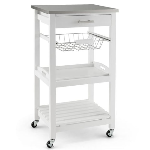 Simply and Compact Movable Storage Cart with 4 Tiers and Storage Basket
