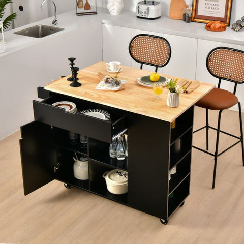 Modern Mobile Kitchen Island with Drop-leaf Countertop and Ultra Stylish Design