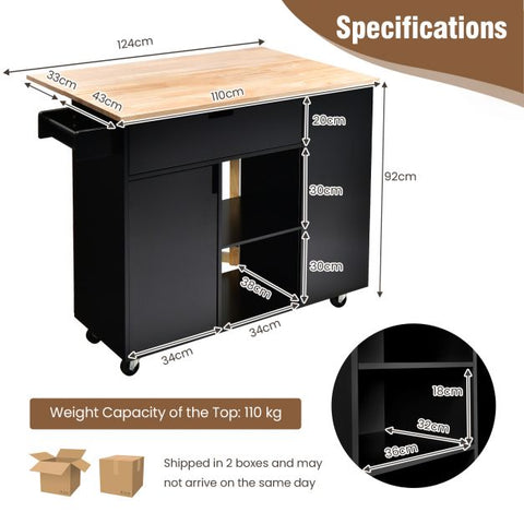Modern Mobile Kitchen Island with Drop-leaf Countertop and Ultra Stylish Design