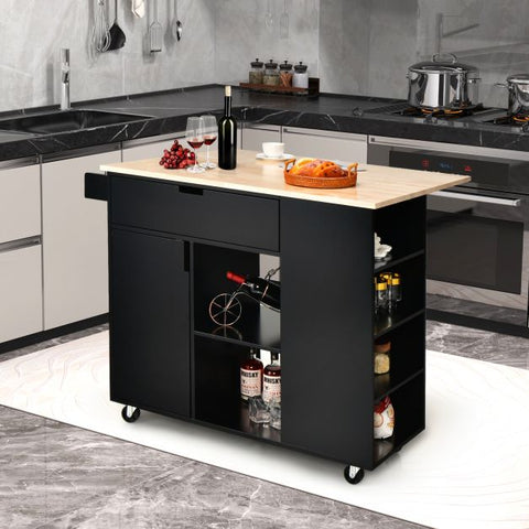 Modern Mobile Kitchen Island with Drop-leaf Countertop and Ultra Stylish Design