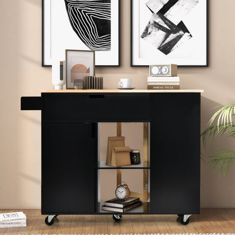 Modern Mobile Kitchen Island with Drop-leaf Countertop and Ultra Stylish Design