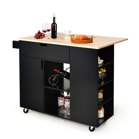 Modern Mobile Kitchen Island with Drop-leaf Countertop and Ultra Stylish Design