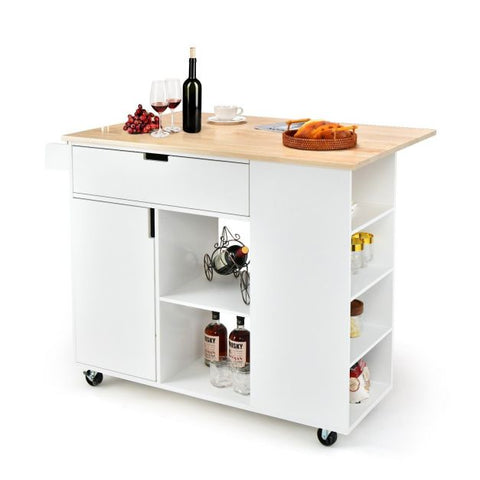 Modern Mobile Kitchen Island with Drop-leaf Countertop and Ultra Stylish Design