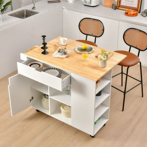 Modern Mobile Kitchen Island with Drop-leaf Countertop and Ultra Stylish Design