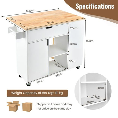 Modern Mobile Kitchen Island with Drop-leaf Countertop and Ultra Stylish Design