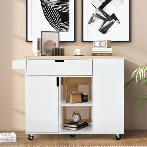 Modern Mobile Kitchen Island with Drop-leaf Countertop and Ultra Stylish Design