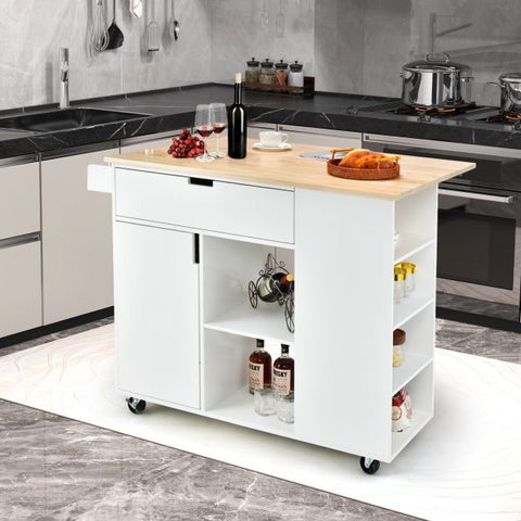 Modern Mobile Kitchen Island with Drop-leaf Countertop and Ultra Stylish Design
