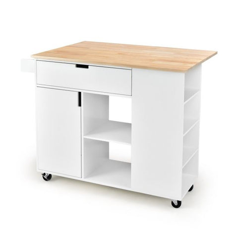 Modern Mobile Kitchen Island with Drop-leaf Countertop and Ultra Stylish Design