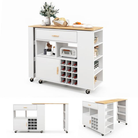 Truly Versatile Sleek Island Cart with Preparation Station in White