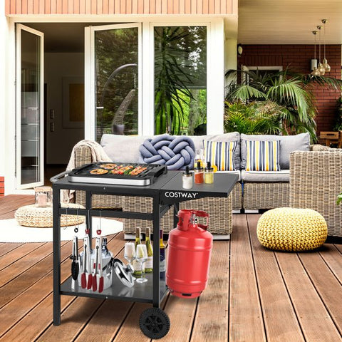 Spacious and Versatile Mobile Cart Table for BBQ and Wide Applications in Black