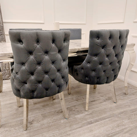 Luxurious Velvet Dining Chair with Chrome Stud Detailing and Buttoned Back