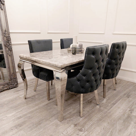 Luxurious Velvet Dining Chair with Chrome Stud Detailing and Buttoned Back