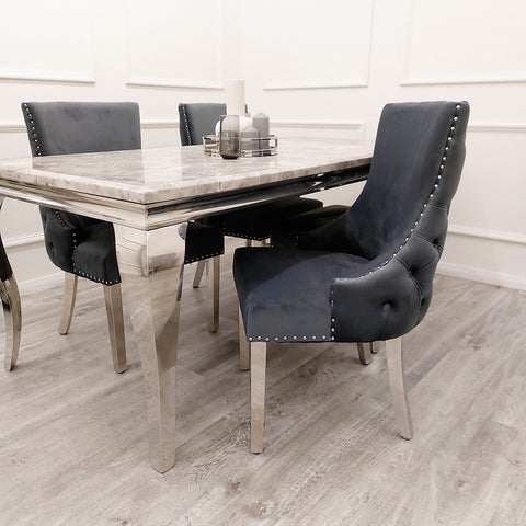 Luxurious Velvet Dining Chair with Chrome Stud Detailing and Buttoned Back