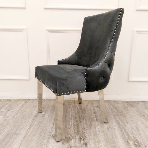 Luxurious Velvet Dining Chair with Chrome Stud Detailing and Buttoned Back