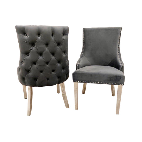 Luxurious Velvet Dining Chair with Chrome Stud Detailing and Buttoned Back