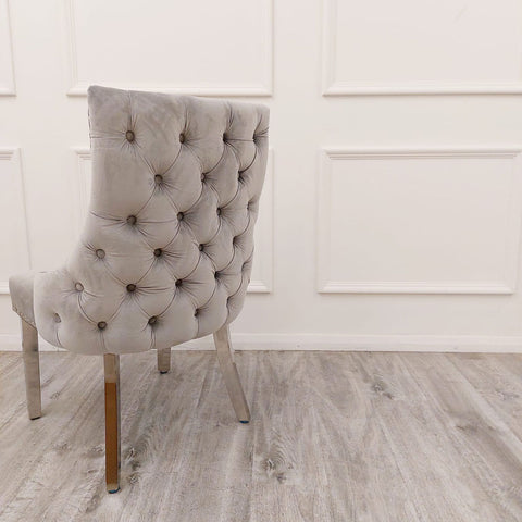 Luxurious Velvet Dining Chair with Chrome Stud Detailing and Buttoned Back