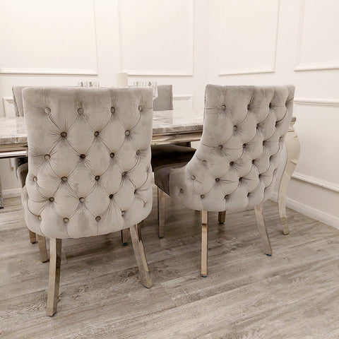 Luxurious Velvet Dining Chair with Chrome Stud Detailing and Buttoned Back