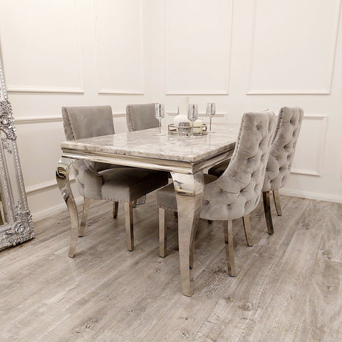 Luxurious Velvet Dining Chair with Chrome Stud Detailing and Buttoned Back