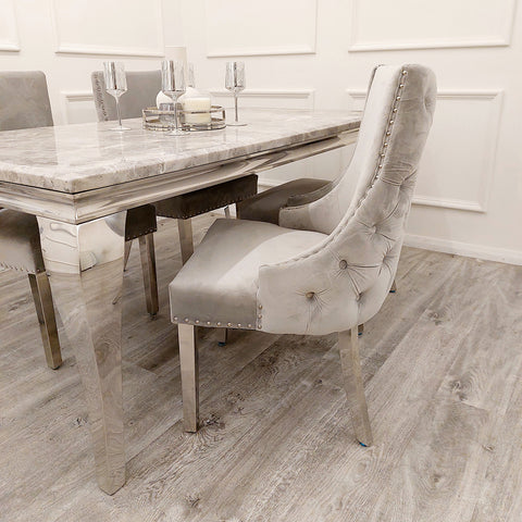 Luxurious Velvet Dining Chair with Chrome Stud Detailing and Buttoned Back