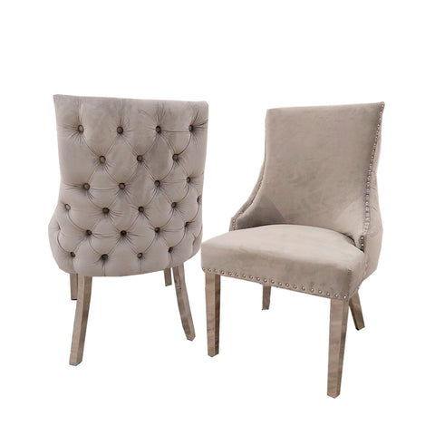 Luxurious Velvet Dining Chair with Chrome Stud Detailing and Buttoned Back