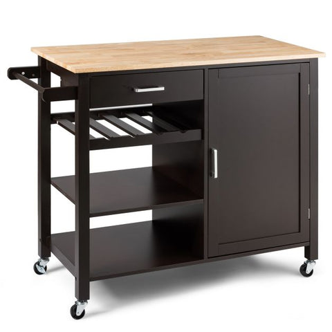 Spacious and Sleek Kitchen Island Cart with Integrated Wine Rack and Movable Shelf