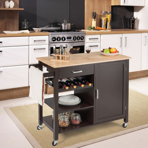 Spacious and Sleek Kitchen Island Cart with Integrated Wine Rack and Movable Shelf