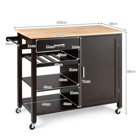 Spacious and Sleek Kitchen Island Cart with Integrated Wine Rack and Movable Shelf