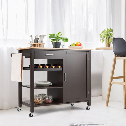 Spacious and Sleek Kitchen Island Cart with Integrated Wine Rack and Movable Shelf