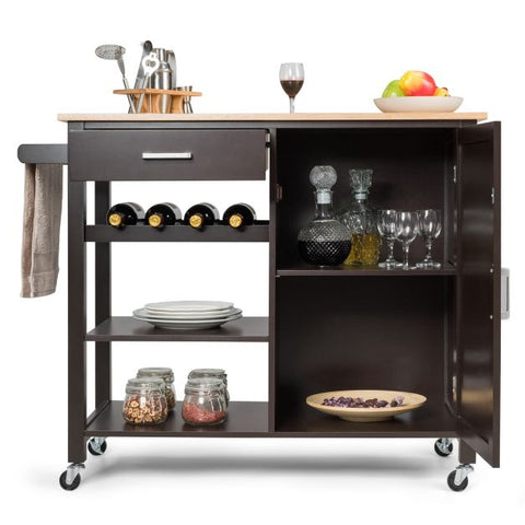 Spacious and Sleek Kitchen Island Cart with Integrated Wine Rack and Movable Shelf