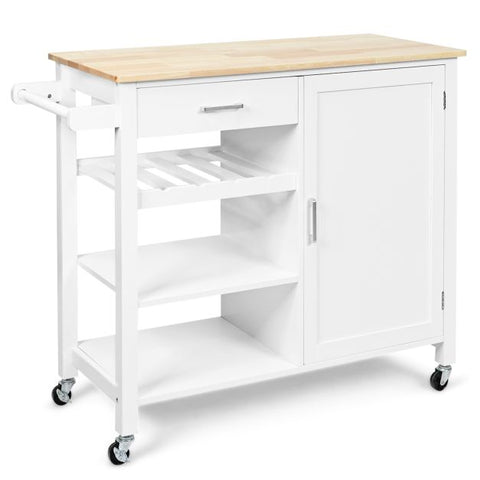 Spacious and Sleek Kitchen Island Cart with Integrated Wine Rack and Movable Shelf