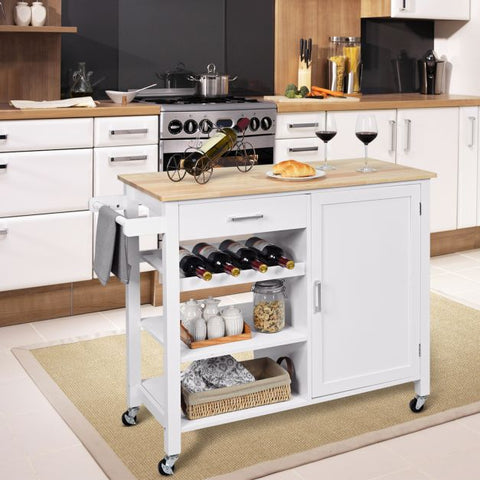 Spacious and Sleek Kitchen Island Cart with Integrated Wine Rack and Movable Shelf