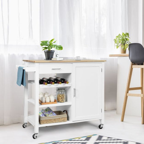 Spacious and Sleek Kitchen Island Cart with Integrated Wine Rack and Movable Shelf