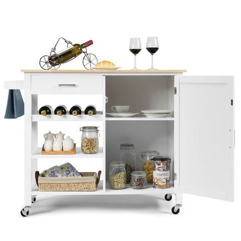 Spacious and Sleek Kitchen Island Cart with Integrated Wine Rack and Movable Shelf