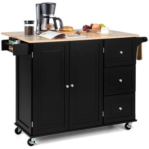 Stylish and Classy Rubber Wood Kitchen Island Cart with Ample Storage
