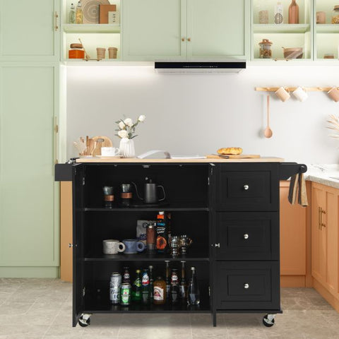 Stylish and Classy Rubber Wood Kitchen Island Cart with Ample Storage
