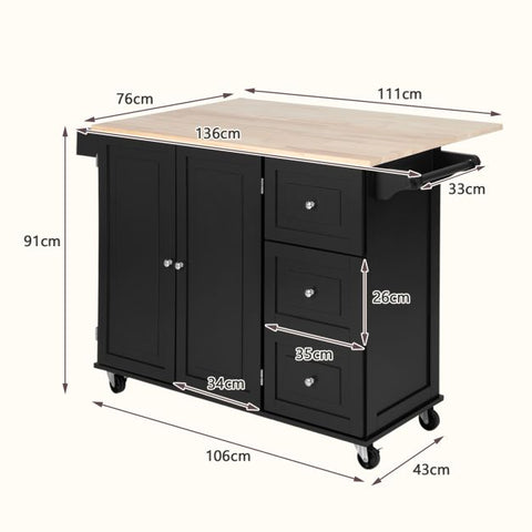 Stylish and Classy Rubber Wood Kitchen Island Cart with Ample Storage