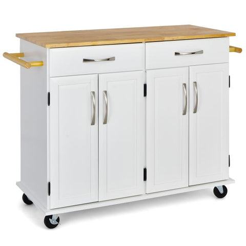 Classic-style Mobile Kitchen Island with Rubber Wood Countertop and Ample Storage