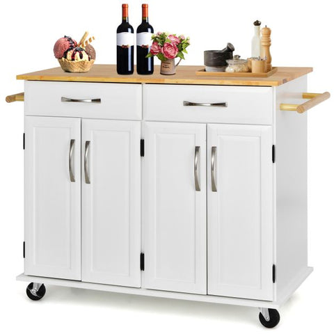 Classic-style Mobile Kitchen Island with Rubber Wood Countertop and Ample Storage