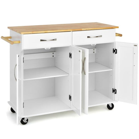 Classic-style Mobile Kitchen Island with Rubber Wood Countertop and Ample Storage
