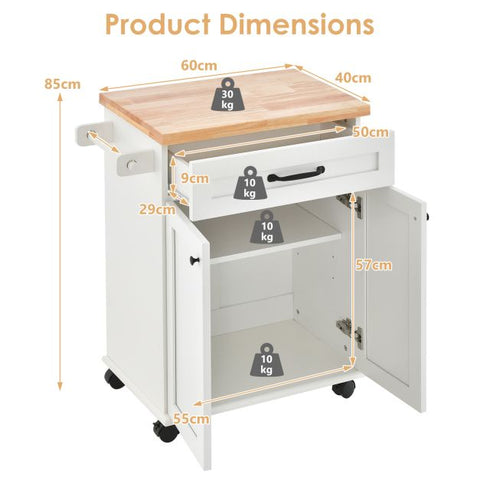 Kitchen Rolling Island Cart with Large Drawer and 2-Door Cabinet-White