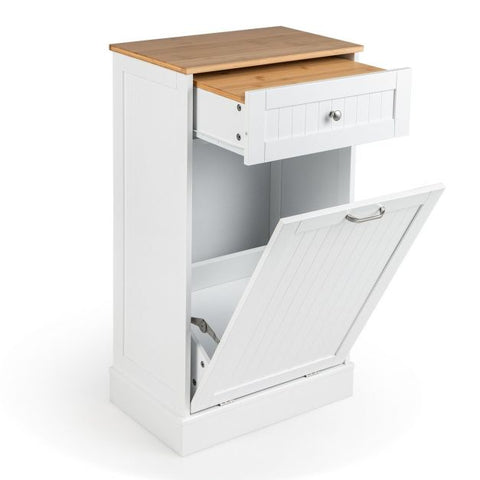 Neat Hideaway Trash Bin Cabinet with Integrated Drawer in White