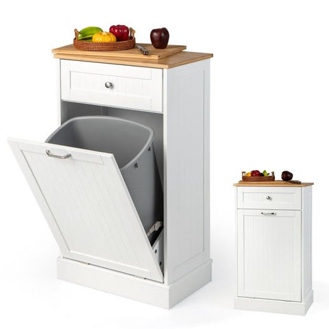 Neat Hideaway Trash Bin Cabinet with Integrated Drawer in White