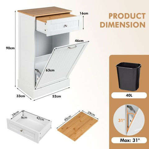 Neat Hideaway Trash Bin Cabinet with Integrated Drawer in White