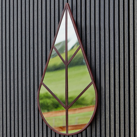 Versatile Leaf Shaped Outdoor Natural Rust Mirror
