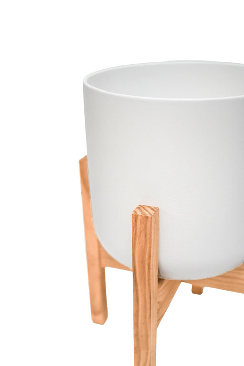 Elegant Indoor Plant Pot with Wooden Stand in White